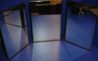 Vintage Tri Fold 3 Panel Wall Or Vanity Dresser Mirror Retro Mid Century Modern