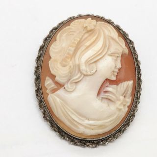 Antique Art Deco Carved Cameo Shell Lady Head Bust Pretty Ladies Brooch