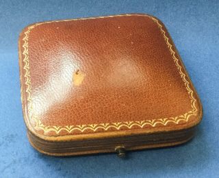Antique Jewellery Box For A Brooch,  Empty,  Brown Gilded Leather Exterior