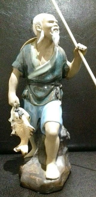 Chinese Mud Man Fisherman Ornament Figure Ceramic Oriental