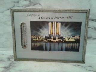 Vintage Thermometer Souvenir Chicago Worlds Fair 1933 - Federal Building Framed
