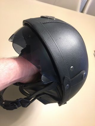 Skull Cap Motorcycle Helmet Vintage Half Face Helmet Retro Black Leather Effect 4