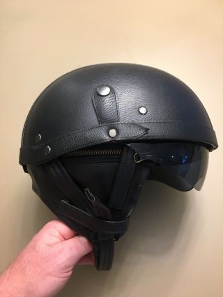 Skull Cap Motorcycle Helmet Vintage Half Face Helmet Retro Black Leather Effect 5