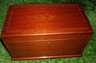 Antique Solid Wood Box Mahogany.  Inlay On Lid