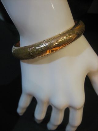 Antique Victorian Signed D&c Etched Gold Filled Hinged Bangle Bracelet