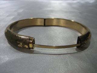 Antique Victorian Signed D&C Etched Gold Filled Hinged Bangle Bracelet 7