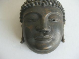 Fine Old Antique Chinese Tibetan Buddha Mask Sculpture Head Gold Gilt Painted 3