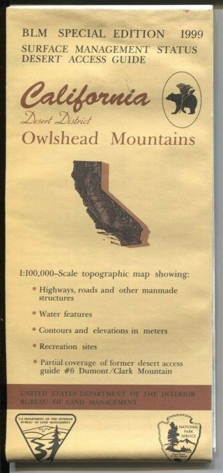 Usgs Blm Edition Topo Map & Desert Guide California Owlshead Mountains 