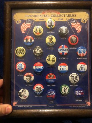 Vintage Presidential Campaign Buttons Pins Framed 1900 - 1988 Fdr,  Jfk,  Reagan,  41