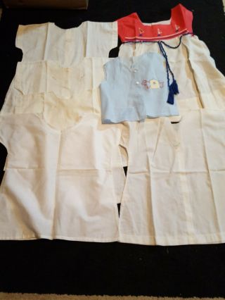 Vintage Baby Or Doll Embroidered Clothes 6 Dresses,  1 Shirt