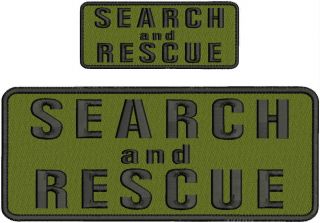 Search And Rescue Embroidery Patches 4x10 And 2x5 Hook On Back Od Green Black