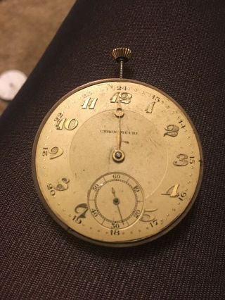 Vintage Chronometre Pocket Watch Movement Parts/repair Swiss Antique 031611