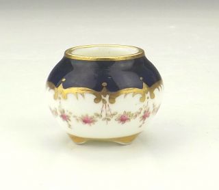 Antique Coalport Porcelain - Miniature Flower Painted Cobalt Blue & Gilt Vase