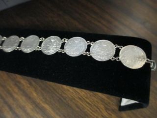 Antique Sterling Silver 1920 Canadian Silver 5 Cent Coin Bracelet 7.  5 Inches