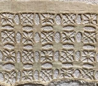 Fragment 18th Century Linen Drawn Thread Cutwork Embroidery 463