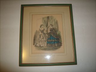 La Mode Illustrated Fashion Print Of Bride And Friend.  Tinted Victorian - Paris