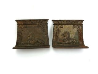 Antique Vintage Set Of Two Cast Iron Sphinx Bookends