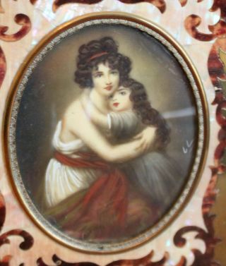 Antique Hp Portrait Miniature Vigee Lebrun " Mother & Daughter " Boulle Frame
