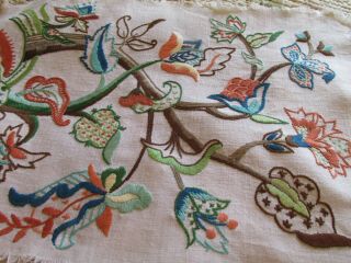 Old Vintage Hand Embroidered Linen Tree Of Life Sampler Panel -