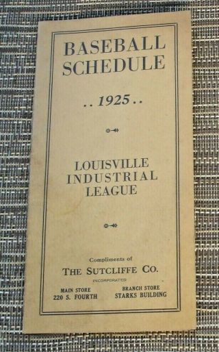1925 Louisville Kentucky Baseball Schedule Antique Sutcliffe Sporting Goods