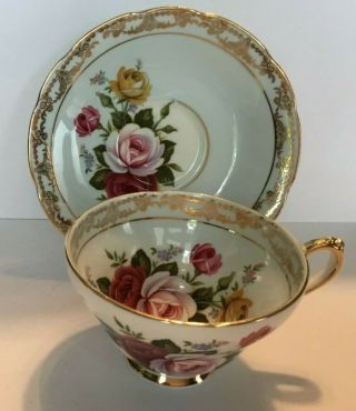 Vintage Royal Sutherland Blue & Gold Tea Cup & Saucer With Roses