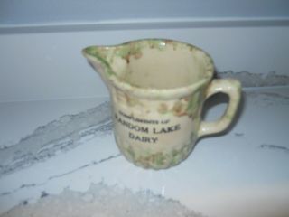 Antique Stoneware Pitcher Spongeware Vintage Advertising Random Lake Dairy Old