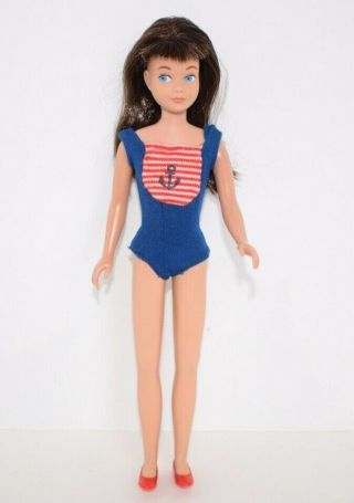 Vintage 1030 Bend Leg Skipper Doll Dark Brunette Navy Swimsuit Red Shoes Japan