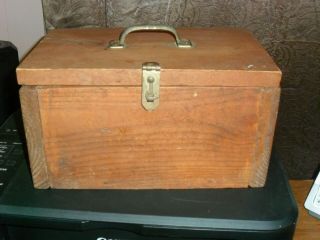 Vintage Wood Box With Hinged Lid Clasp Handle Handmade Hefty Old Estate Box