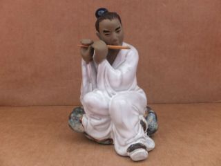 Chinese Pottery Carved Man Figure Playing Flute