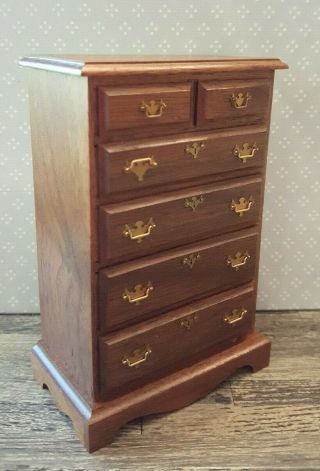Dollhouse Miniature Vintage 18th.  C.  Chest Of Drawers 1:12,  Signed