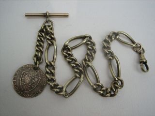 Antique Brass Albert Pocket Watch Chain W George Iii Token Fob