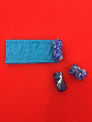 Set Of 3 Ancient Near Eastern Lapis Lazuli Cylinder Seal Beads,  Historical Beads