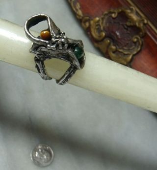 Antique Victorian Sterling Silver Heavy Jade Horse Saddle Size 6.  5 And 6 Ring