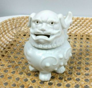 Foo Dog White Porcelain Blanc De Chine ? Incense Holder Removable Head Dic Japan
