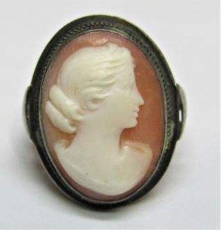 Vintage Antique Cameo Size 7 1/2 Sterling Silver Ring