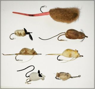 7 Vintage Fuzzy Mouse Lures Tuttle,  Somerset,  Weber,  Cunningham,  Welsh - Eccles
