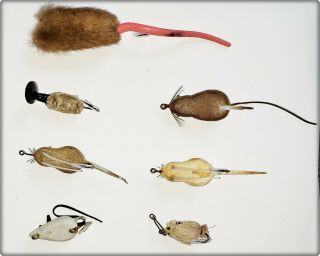 7 Vintage Fuzzy Mouse Lures Tuttle,  Somerset,  Weber,  Cunningham,  Welsh - Eccles 3