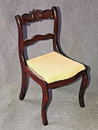 Vintage Dollhouse Miniature Carl Forslund Wood Chair W/ Upholstered Seat