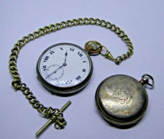 2 X Antique / Vintage Pocket Watches - Hand And Key Winding And Chain