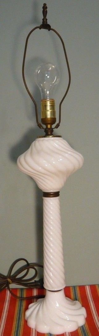 Antique Milk Glass Large 29 " Three - Section Swirl Pattern Glass Electric Lamp