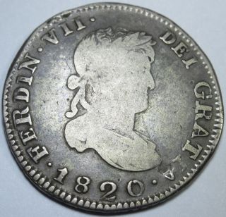1820 Ag Zs Spanish Silver 2 Reales Piece Of Eight Real Colonial Era Antique Coin