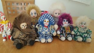 Vintage Assorted Porcelain And Ceramic Clown Dolls Size From 4 " To 9 "