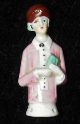 Antique Flapper Half Doll W Purse Cloche Hat German Pincushion Doll Porcelain