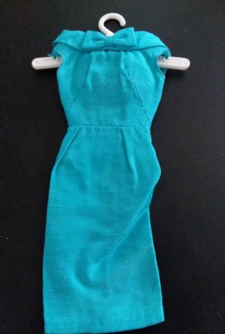 Vintage Barbie Pak Turquoise Silk Sheath Dress With Hanger