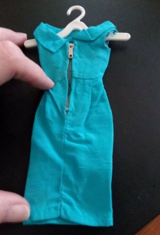 Vintage Barbie Pak Turquoise Silk Sheath Dress with Hanger 2