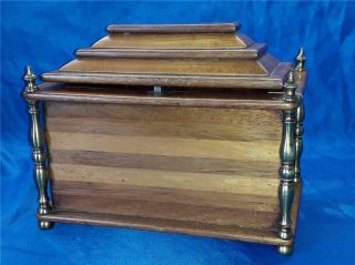 An Attractive Antique Wooden Tea Caddy With Brass Pillars 2 Sections