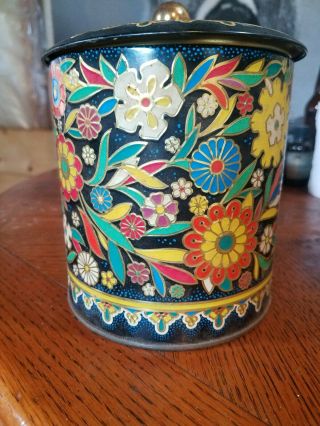 Vintage Designed By Daher Made In England Blue Floral Tin - Tea Canister