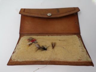 Antique Vintage Leather Fly Fishing Wallet W Flies Harpham Brothers Nebraska 335