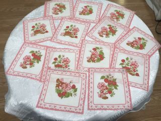12 Vintage Strawberry Shortcake Pink Cut - Out Fabric Squares