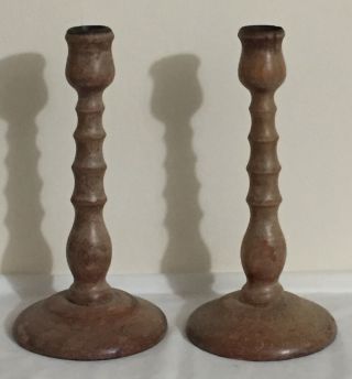 Victorian Arts & Crafts – Vintage Wood Candlestick Holders